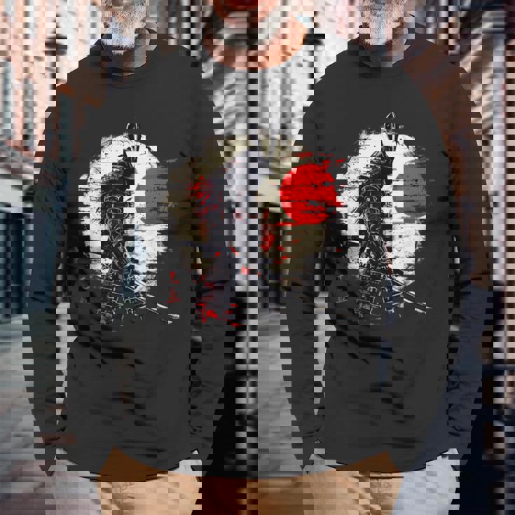 古代 日本 武士 武道 レトロ ヴィンテージ 長袖Tシャツ 高齢者への贈り物