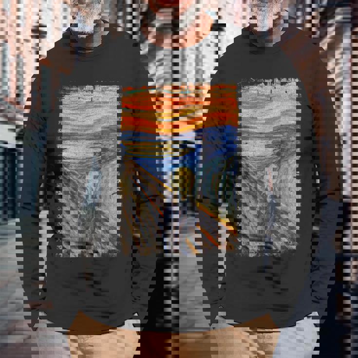 叫びの画家 ムンクの名画 長袖Tシャツ 高齢者への贈り物