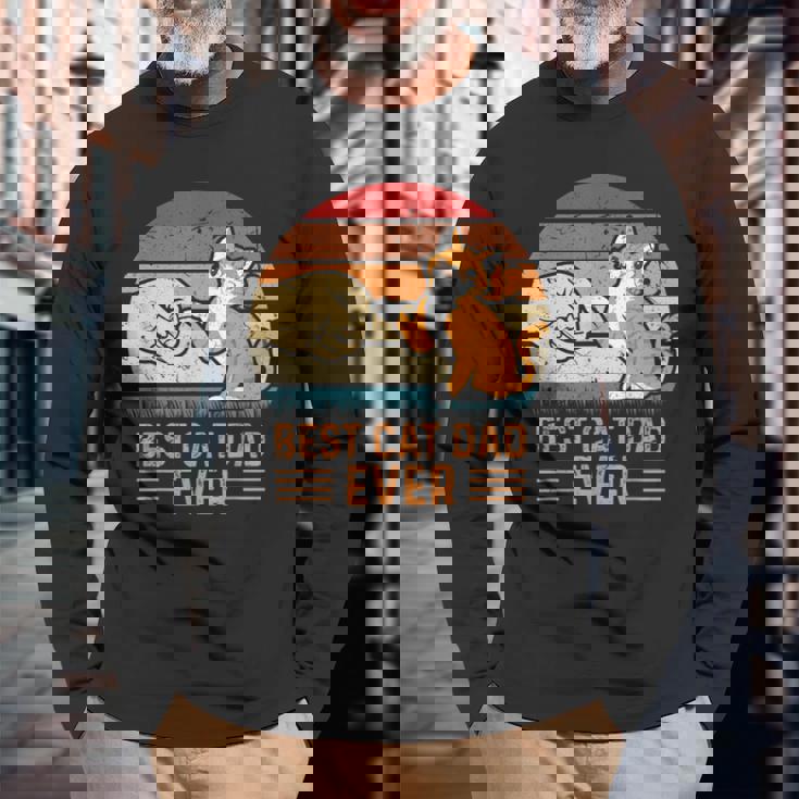 史上最高の猫のお父さん 長袖Tシャツ 高齢者への贈り物