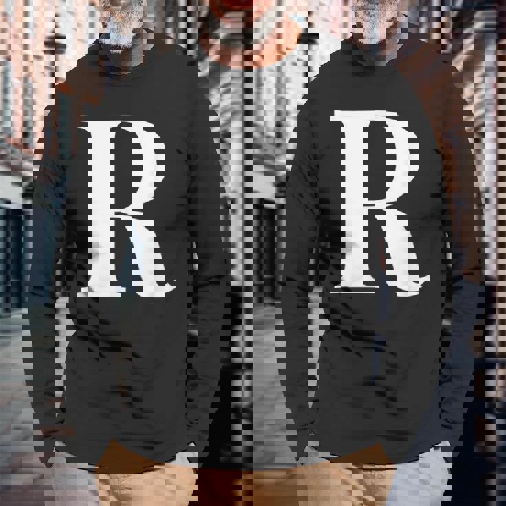 名前入り アルファベット イニシャル文字 R ギフト 長袖Tシャツ 高齢者への贈り物