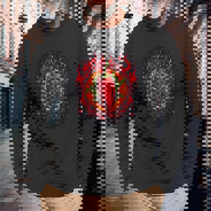 唐辛子のコスチューム好きのための唐辛子入りホットスパイス 長袖Tシャツ 高齢者への贈り物