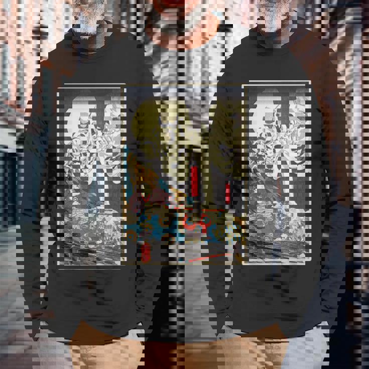 善知鳥安方忠義伝 歌川国芳 国芳スケルトンスペクター日本の浮世絵アートプリント 長袖Tシャツ 高齢者への贈り物