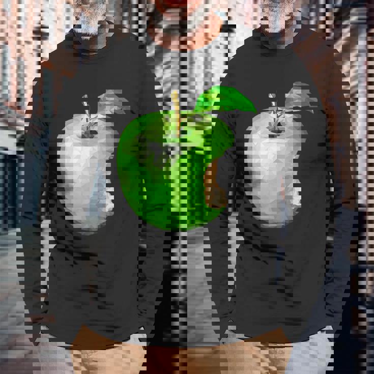 噛まれた青リンゴのイラスト 長袖Tシャツ 高齢者への贈り物