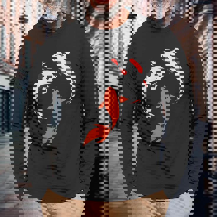 国産鯉 庭 池 魚 長袖Tシャツ 高齢者への贈り物