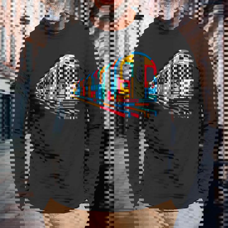 地下鉄 列車 地下鉄 機関車 鉄道愛好家 長袖Tシャツ 高齢者への贈り物