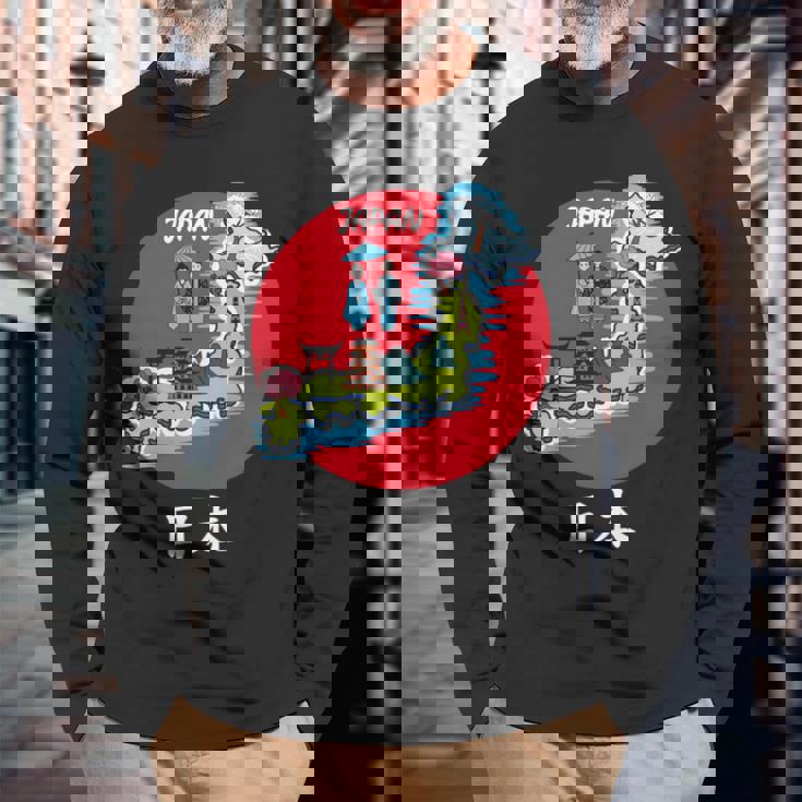 地図舞妓 日本のお土産 長袖tシャツ 長袖Tシャツ 高齢者への贈り物