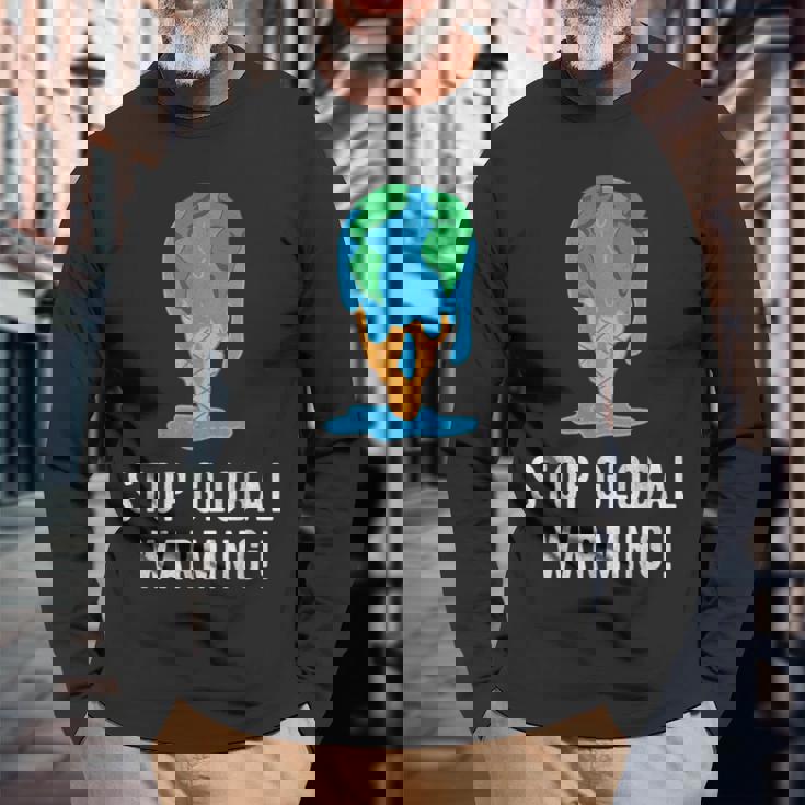 地球温暖化を止める アースデイ 地球 気候保護 地球温暖化 長袖Tシャツ 高齢者への贈り物