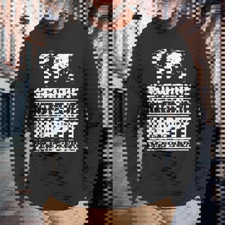 地理の先生への贈り物-面白い地理の恋人のユーモア 長袖Tシャツ 高齢者への贈り物