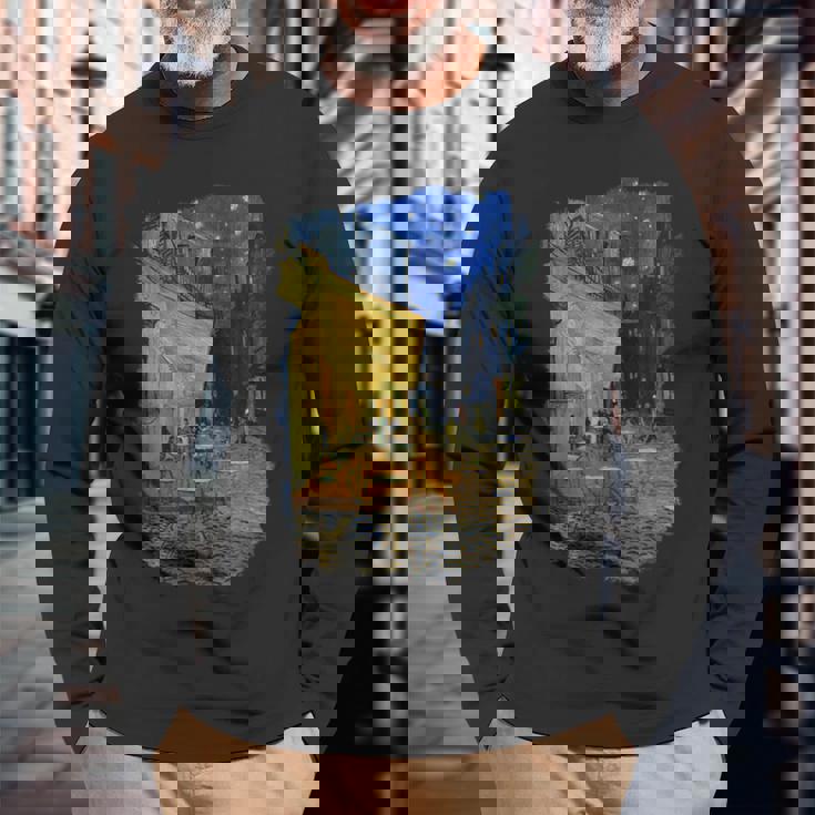 夜のカフェテラス ゴッホ 長袖Tシャツ 高齢者への贈り物