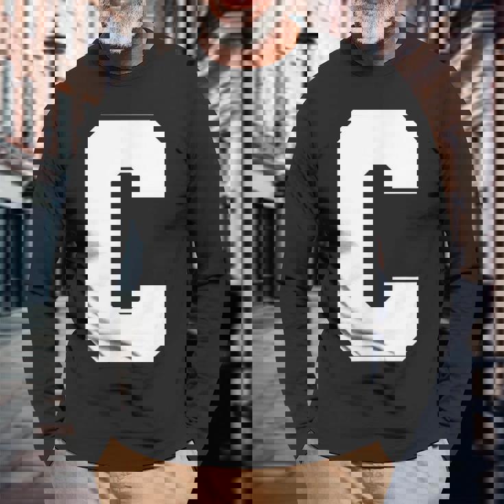 大文字 C アルファベット モノグラム イニシャル 長袖Tシャツ 高齢者への贈り物