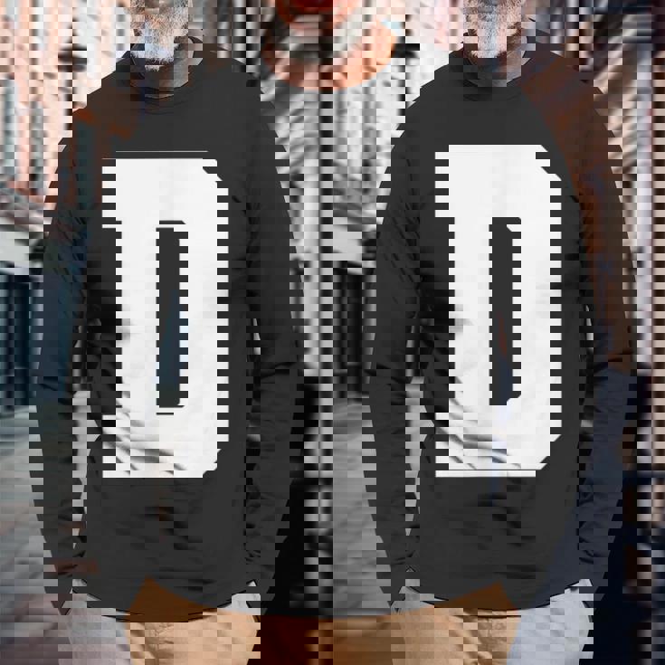 大文字 D アルファベットモノグラム イニシャル 長袖Tシャツ 高齢者への贈り物