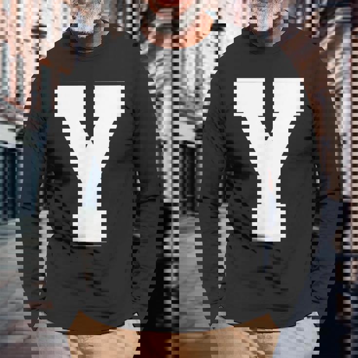 大文字 Y アルファベット モノグラム イニシャル 長袖Tシャツ 高齢者への贈り物