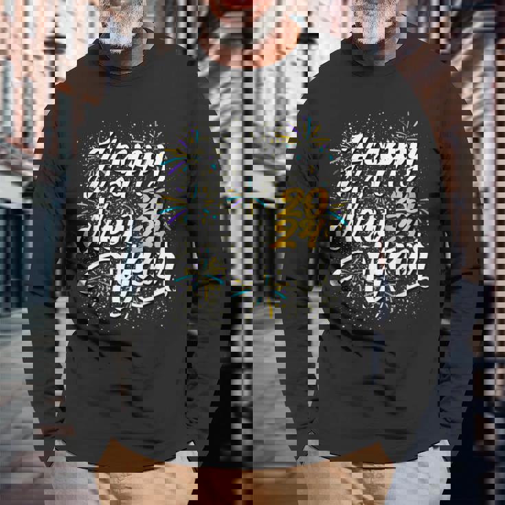 大晦日パーティー用品 2024 ハッピーニューイヤー花火 長袖Tシャツ 高齢者への贈り物