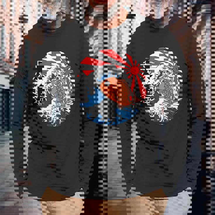 大漁旗 魚 鯛 旗 イラスト 波 ソーラン節 かわいい おもしろ おしゃれ 長袖Tシャツ 高齢者への贈り物