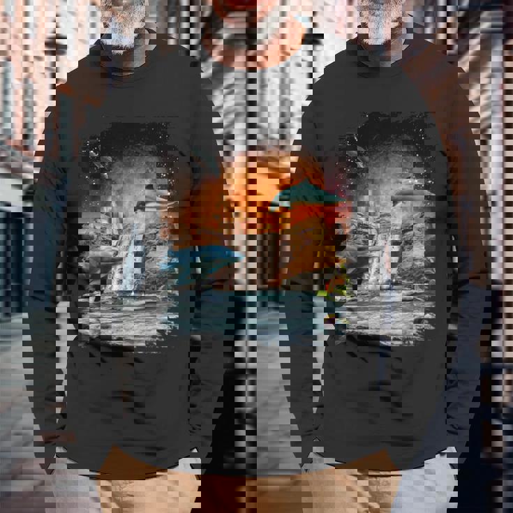 天体金星イルカ、宇宙惑星銀河ドルフィンズ 長袖Tシャツ 高齢者への贈り物