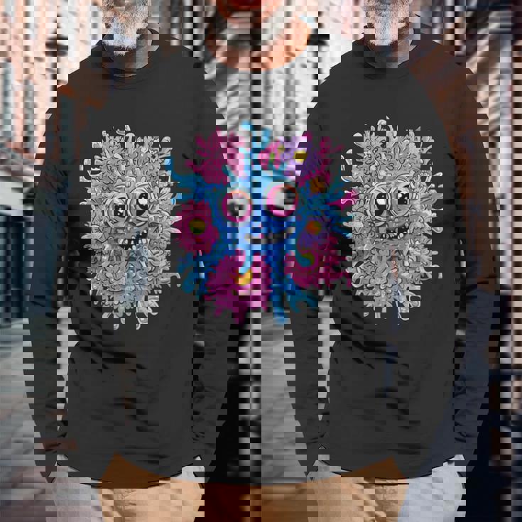 奇抜なハッピーモンスター 大きな瞳 長袖Tシャツ 高齢者への贈り物