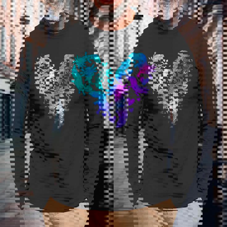 宇宙 ウーパールートル かわいいウーパールーパー ハート 水彩 ウーパールーパー 長袖Tシャツ 高齢者への贈り物