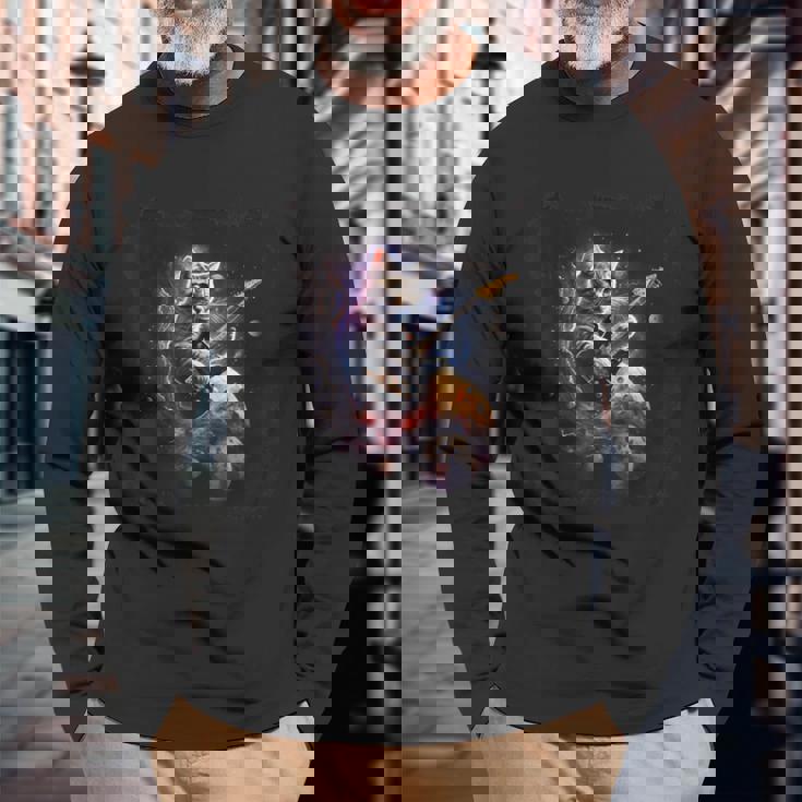 宇宙の猫 スピリット 銀河 ギター サイエンス 長袖Tシャツ 高齢者への贈り物