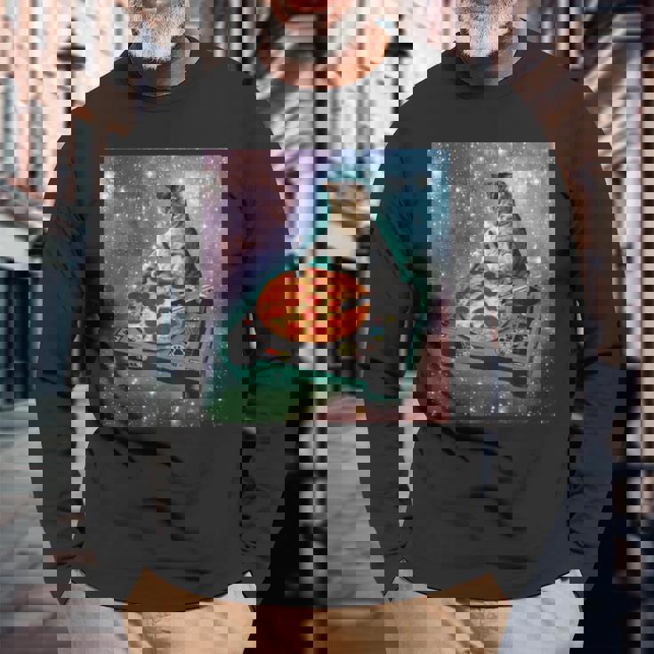 宇宙宇宙 ギャラクシー 宇宙 猫 ピザ Dj 面白い かわいい コズミック 長袖Tシャツ 高齢者への贈り物