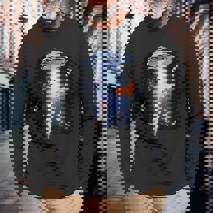 宇宙猫 面白い宇宙猫銀河ufoエイリアンアブダクション 長袖Tシャツ 高齢者への贈り物