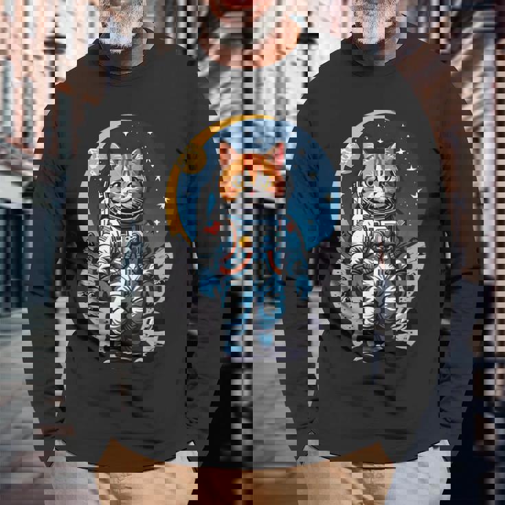 宇宙飛行士 02 宇宙飛行士 猫 長袖Tシャツ 高齢者への贈り物