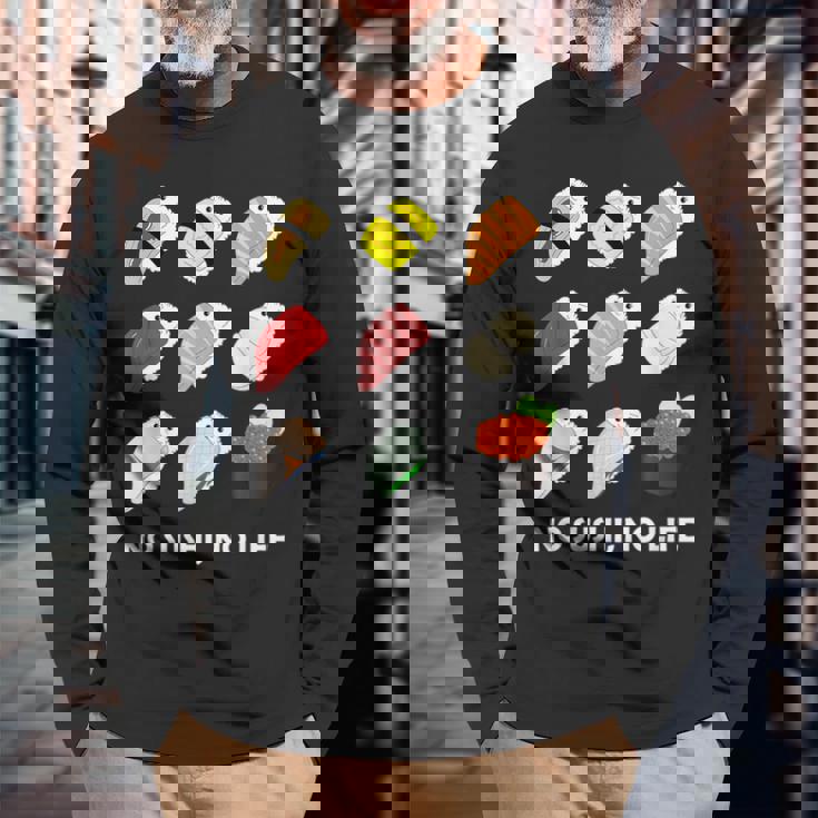 寿司 なしの人生なし たまご サーモン まぐろ ホタテ いくら 長袖Tシャツ 高齢者への贈り物