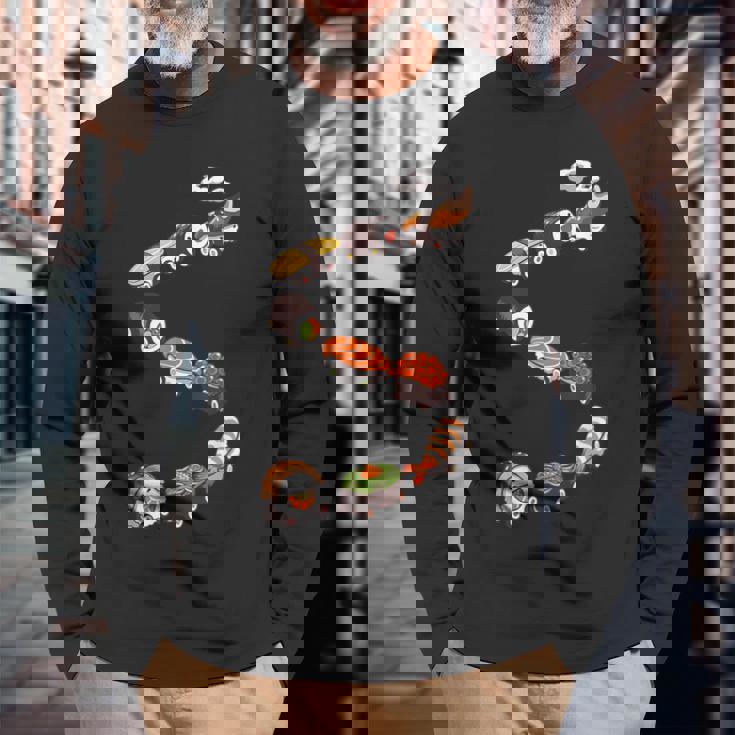 寿司 の 電車 すし いくら サーモン たまご 鉄火巻き 長袖Tシャツ 高齢者への贈り物