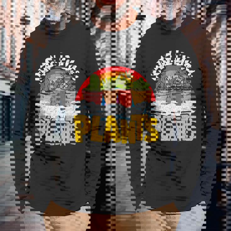 平和 愛&植物 レトロ レインボー 多肉植物 植物庭師 長袖Tシャツ 高齢者への贈り物