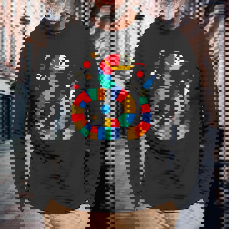 幾何学的 ミニマリズム イラスト ガーター 蛇 爬虫類 長袖Tシャツ 高齢者への贈り物