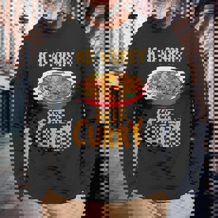 心配いらず ビーフカレー インド料理 シェフ おもしろ料理 長袖Tシャツ 高齢者への贈り物