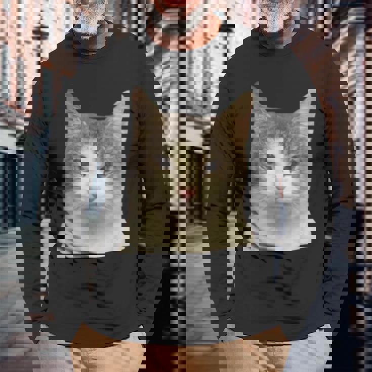 怒っている猫 リアル ミーム ウイルス インターネット 長袖Tシャツ 高齢者への贈り物