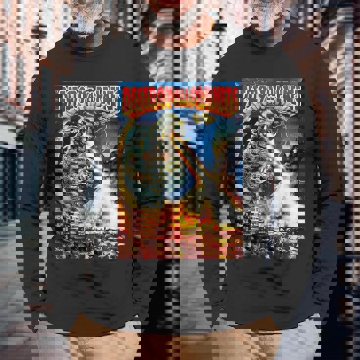 怪獣全惑星怪獣を破壊 長袖Tシャツ 高齢者への贈り物