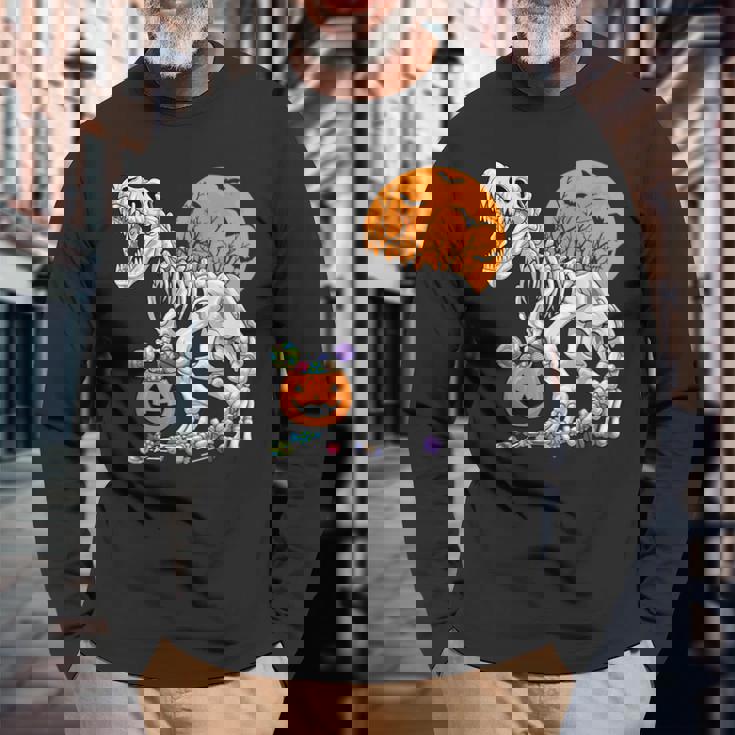 恐竜 T-Rex スケルトン 古代 科医 恐竜 怖い ハロウィン 長袖Tシャツ 高齢者への贈り物