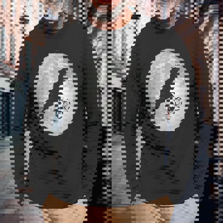 恐竜 ダイナソー 面白いtシャツ ティラノサウルス 月と自転車 サイクリング アート メンズ 子供 おもしろ 服 ネタ 長袖Tシャツ 高齢者への贈り物