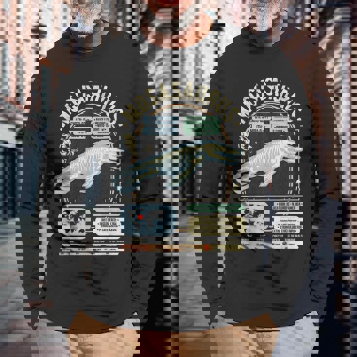 恐竜の事実 モササウルスの科学と解剖学のギフト 長袖Tシャツ 高齢者への贈り物