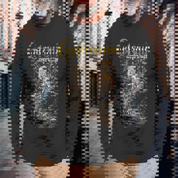 悪魔城ドラキュラ シンフォニーボックス アート ゴシック 月 夜 レトロ ゲーマー 長袖Tシャツ 高齢者への贈り物