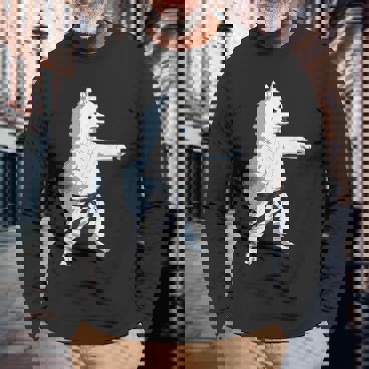 愉快な空手犬 日本のスピッツ 長袖Tシャツ 高齢者への贈り物