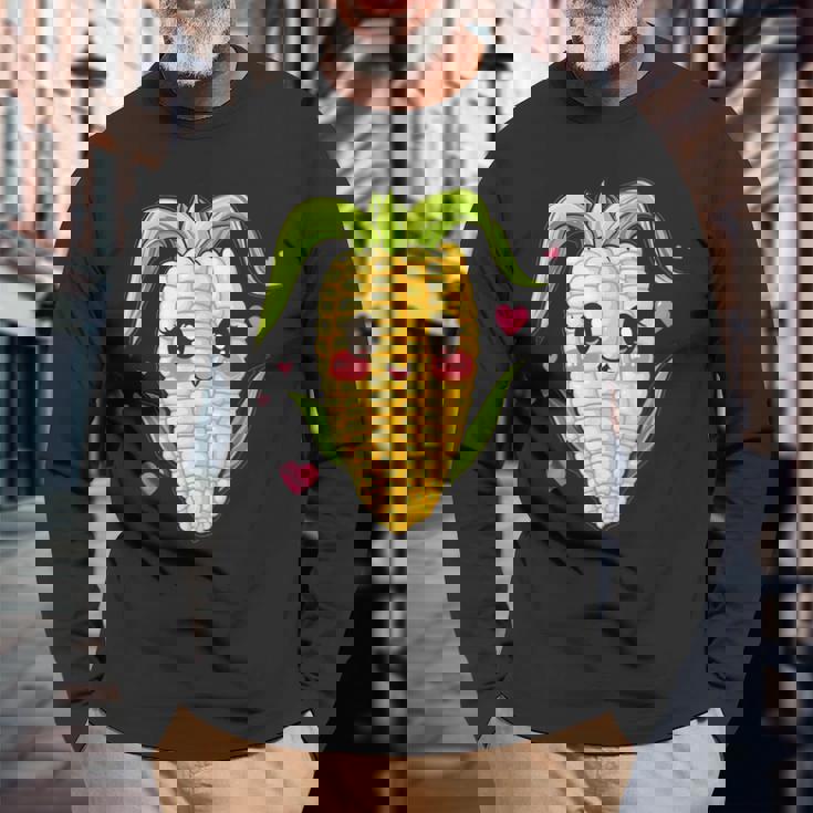 愛らしいかわいいコーンのハート付き。 長袖Tシャツ 高齢者への贈り物