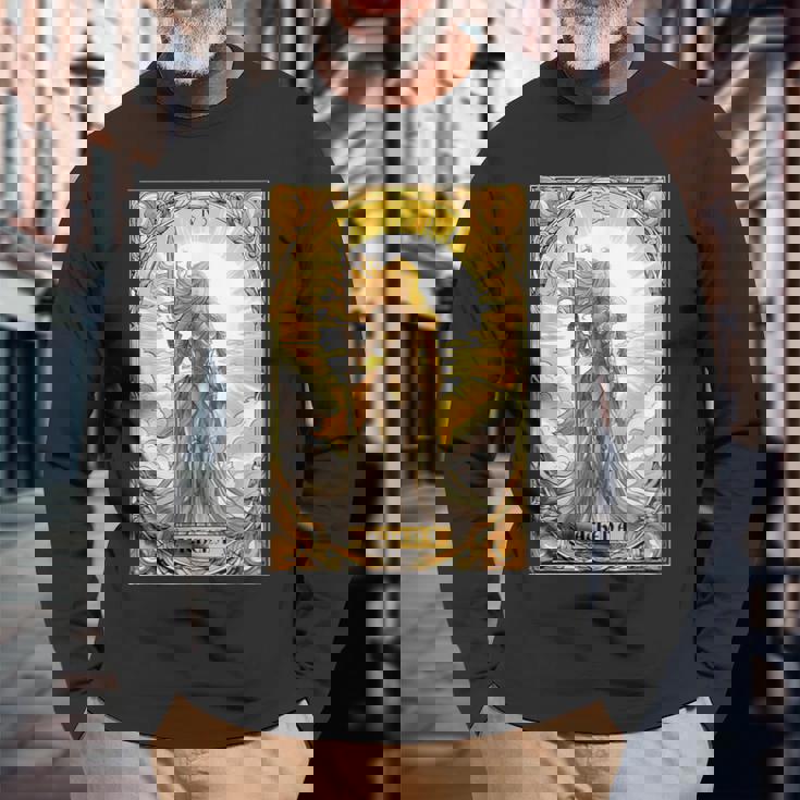 戦士の女神アテナ ギリシャ神話 タロットカード 長袖Tシャツ 高齢者への贈り物