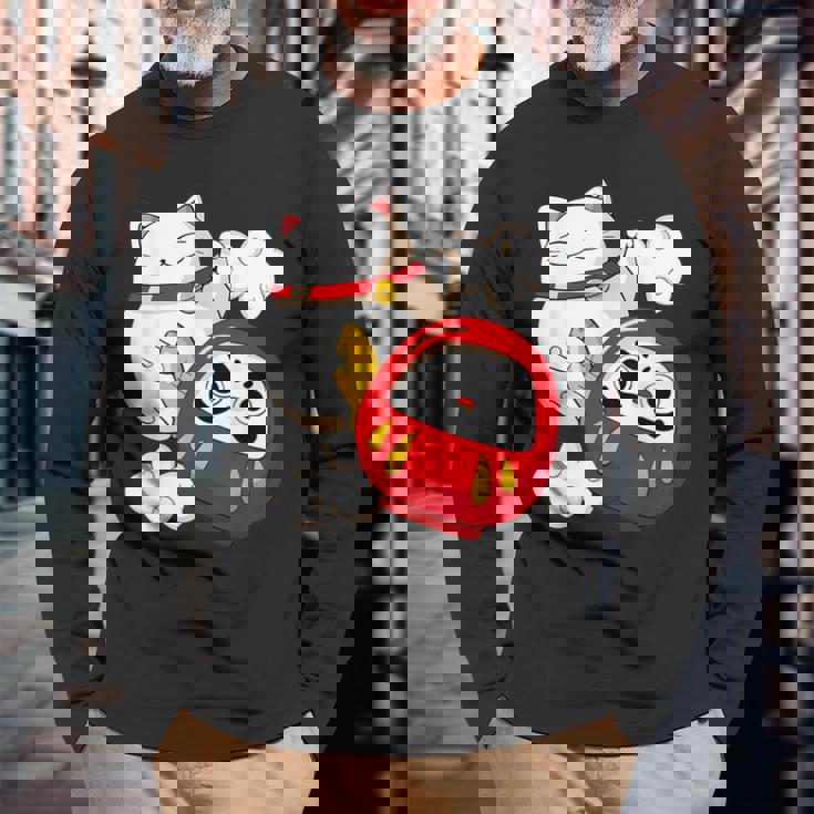 招き猫 招き猫だるま カワイイ 長袖Tシャツ 高齢者への贈り物