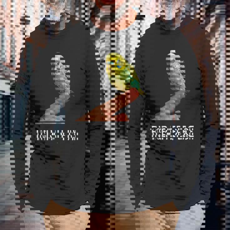 指の上のセキセイインコ 楽しいインコ セキセイインコ 鳥好きのギフト 長袖Tシャツ 高齢者への贈り物