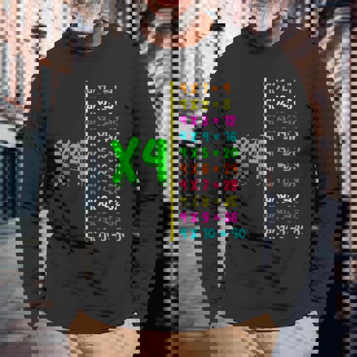 掛け算表4 小学生 算数の日 キッズ 男の子 長袖Tシャツ 高齢者への贈り物