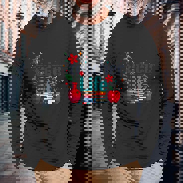 教師 生活 花 教室 感謝 教育 長袖Tシャツ 高齢者への贈り物