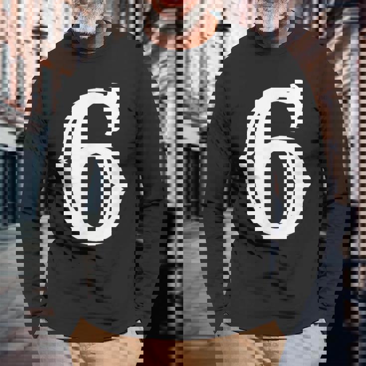 数字 6 インチ 白 大 太字 アメリカ 西部 スタイル フォント 長袖Tシャツ 高齢者への贈り物