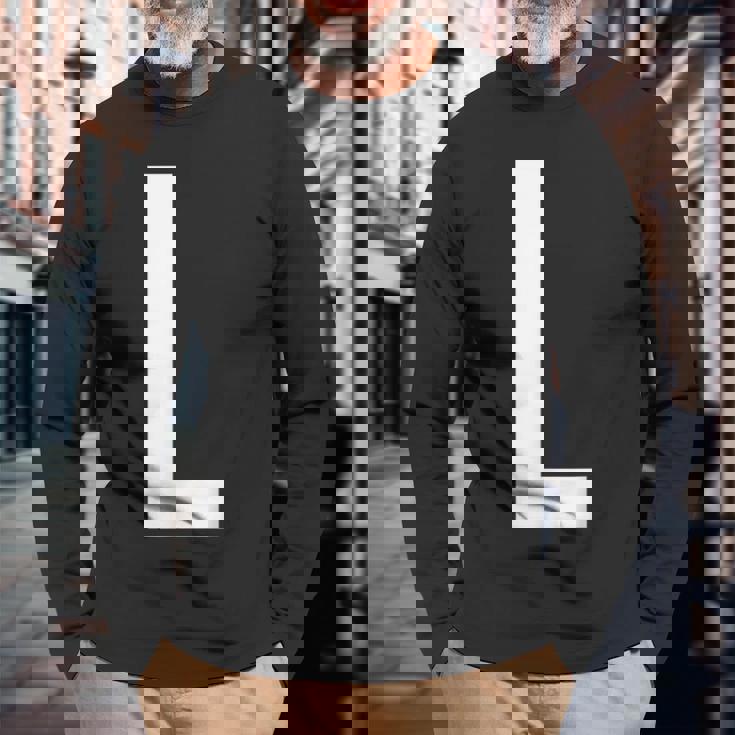 文字l アルファベットモノグラム イニシャル 長袖Tシャツ 高齢者への贈り物