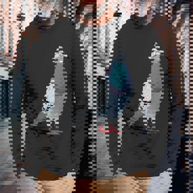 新聞帽子をかぶった鳩 長袖Tシャツ 高齢者への贈り物