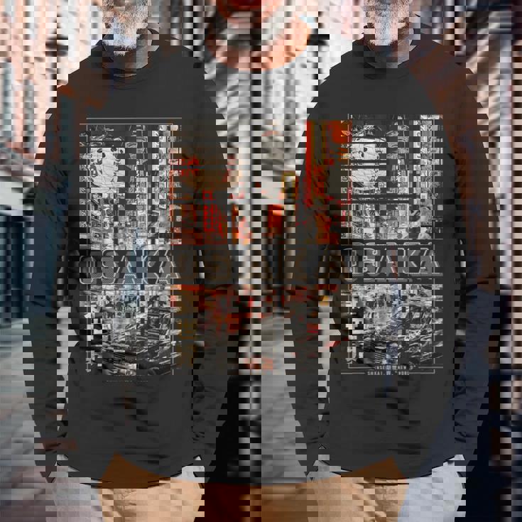 日本 大阪 ヴェイパーウェイヴ 日本語 レトロ な雰囲気 美学 長袖Tシャツ 高齢者への贈り物