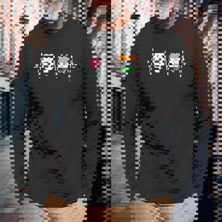 日本とインド インドの国旗 国旗 長袖Tシャツ 高齢者への贈り物