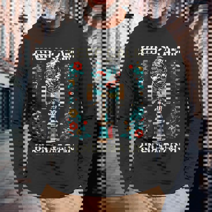 日本のけん玉 花柄 グレートウェーブ けん玉 長袖Tシャツ 高齢者への贈り物