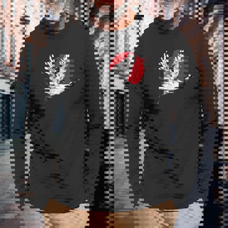 日本のアートフライングクレーンバード 長袖Tシャツ 高齢者への贈り物